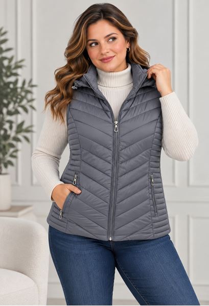 Picture of QUILTED SLEEVELESS VEST - REMOVABLE HOOD & ELASTICATED SIDES